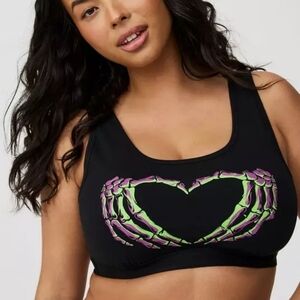 Torrid NWOT Black, Purple & Green Skeleton Heart Scoop Bralette - Size 2